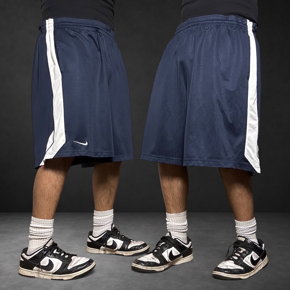 Nike Basketball Shorts Navy Blue White Striped Baggy Y2K Retro Size XXL